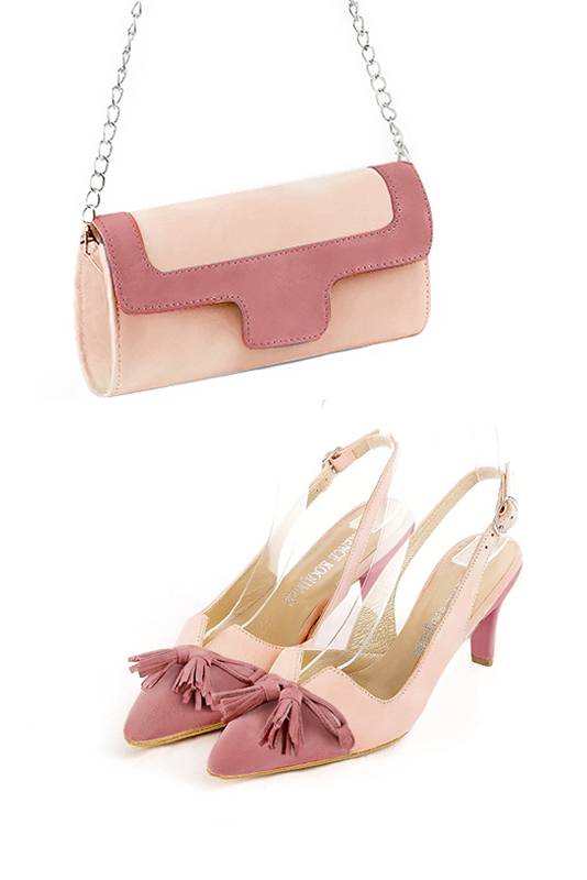 Dusty rose pink women's open back shoes, with a knot. Tapered toe. Medium slim heel. Worn view - Florence KOOIJMAN